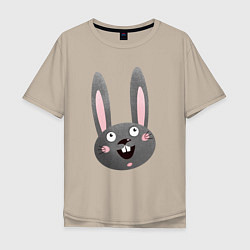 Мужская футболка оверсайз Чёрный кролик с большими глазами и улыбкой