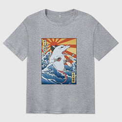 Футболка оверсайз мужская Гравюра японский опоссум в стиле укиё-э, цвет: меланж