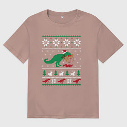 Мужская футболка оверсайз Новогодний тирекс - ugly sweater