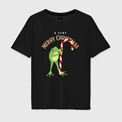 Мужская футболка оверсайз Merry christmas from a frog