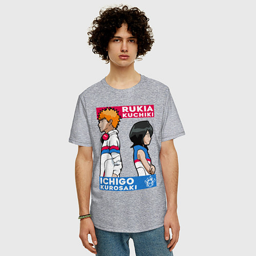 Мужская футболка оверсайз Ичиго и Рукия / Меланж – фото 3