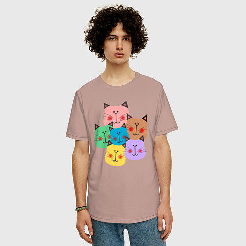 Мужская футболка оверсайз Забавные котики / Пыльно-розовый – фото 3