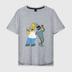 Футболка оверсайз мужская Drunk Homer and Bender, цвет: меланж