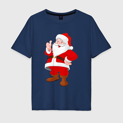 Мужская футболка оверсайз Радостный Санта Клаус / Тёмно-синий – фото 1