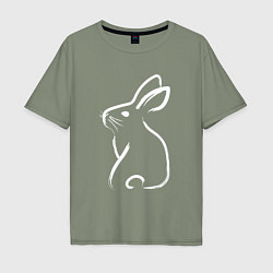 Мужская футболка оверсайз Кролик нарисованный японской кистью