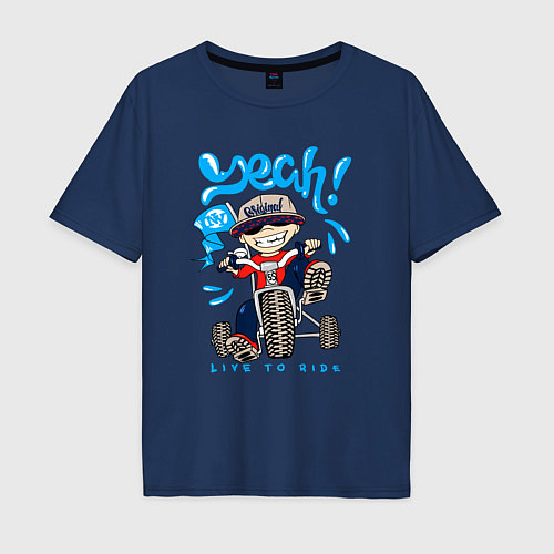 Мужская футболка оверсайз Мальчик на трёхколёсном велосипеде / Тёмно-синий – фото 1