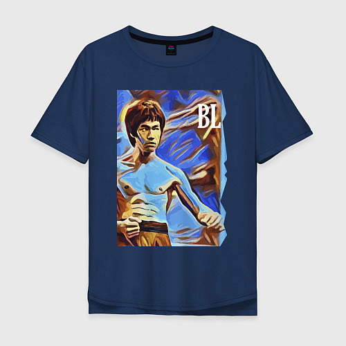 Мужская футболка оверсайз Брюс Ли - celebrity - джиткундо / Тёмно-синий – фото 1