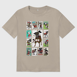 Футболка оверсайз мужская Нейропостеры с собаками в стиле азиатского кино, цвет: миндальный