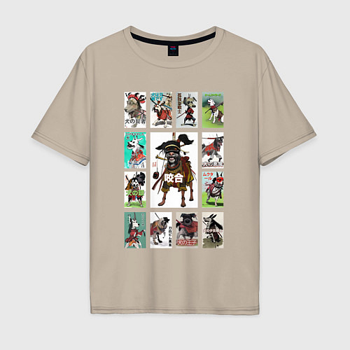 Мужская футболка оверсайз Нейропостеры с собаками в стиле азиатского кино / Миндальный – фото 1