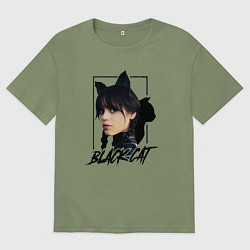 Мужская футболка оверсайз Wednesday Black cat