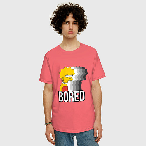 Мужская футболка оверсайз Лиза Симпсон - bored / Коралловый – фото 3