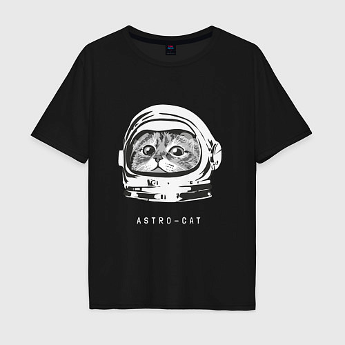 Мужская футболка оверсайз Астро кот / Черный – фото 1