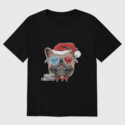 Футболка оверсайз мужская Pug christmas, цвет: черный