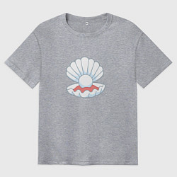 Футболка оверсайз мужская Мультяшная белая ракушка с жемчужиной, цвет: меланж