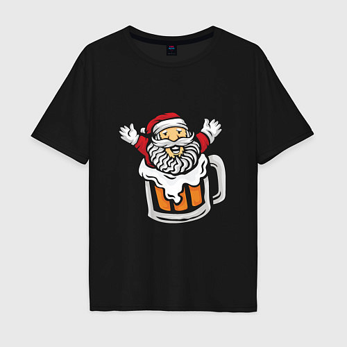 Мужская футболка оверсайз Санта в пиве / Черный – фото 1