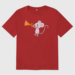 Футболка оверсайз мужская Мышонок-трубач, цвет: красный