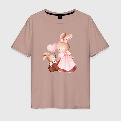 Мужская футболка оверсайз Мама зайка и зайчонок / Пыльно-розовый – фото 1