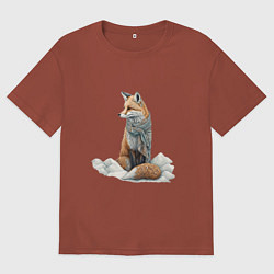 Мужская футболка оверсайз Лисица в сугробах