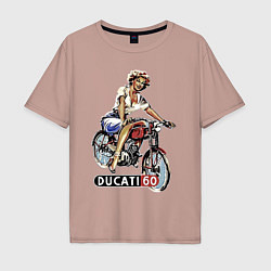 Футболка оверсайз мужская Красивая девушка на мотоцикле Ducati - retro, цвет: пыльно-розовый