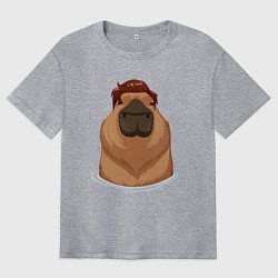 Мужская футболка оверсайз Капибара гигачад с шевелюрой