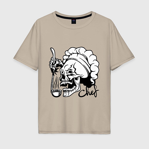 Мужская футболка оверсайз Chef skull / Миндальный – фото 1
