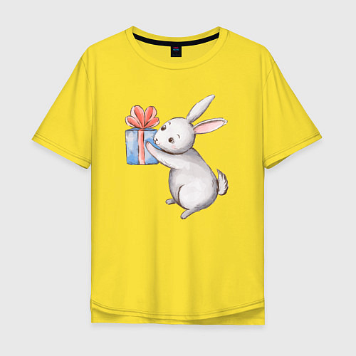 Мужская футболка оверсайз Зайчик с подарком / Желтый – фото 1