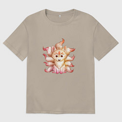Футболка оверсайз мужская Милый девятихвостый демон, цвет: миндальный