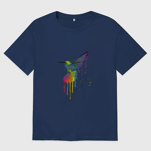 Мужская футболка оверсайз Птичка колибри / Тёмно-синий – фото 1