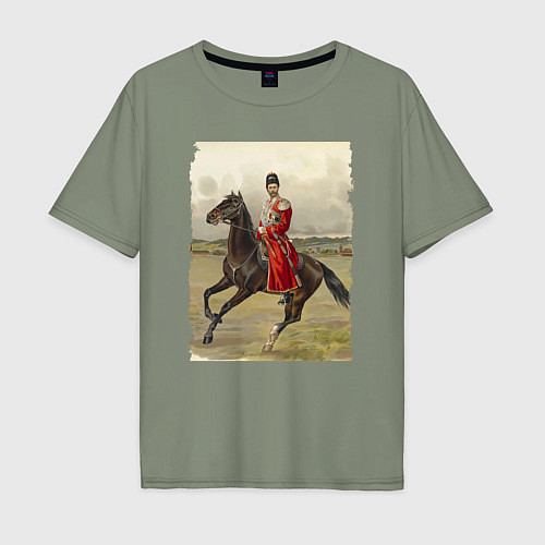Мужская футболка оверсайз Николай II на коне / Авокадо – фото 1