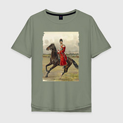 Футболка оверсайз мужская Николай II на коне, цвет: авокадо