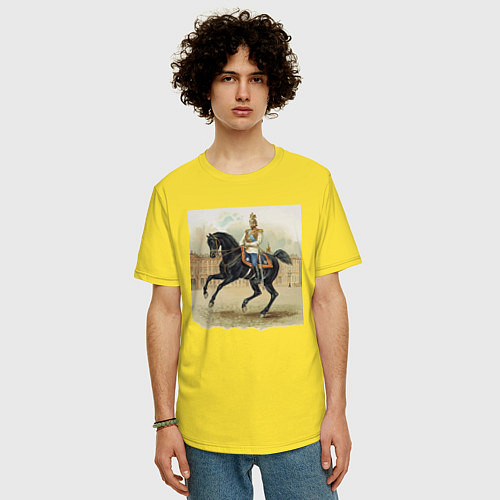 Мужская футболка оверсайз Николай II на коне на дворцовой площади / Желтый – фото 3