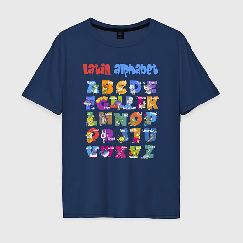 Мужская футболка оверсайз Latin alphabet for children / Тёмно-синий – фото 1