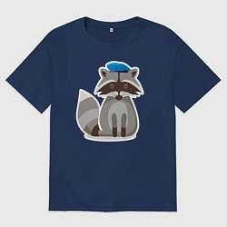 Футболка оверсайз мужская Боевой енот злится, цвет: тёмно-синий