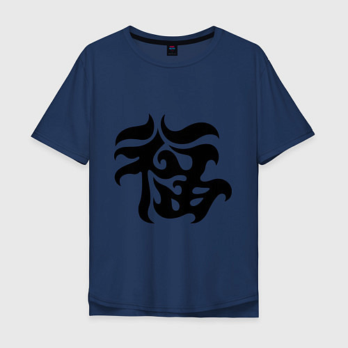 Мужская футболка оверсайз Японский иероглиф - Удача / Тёмно-синий – фото 1