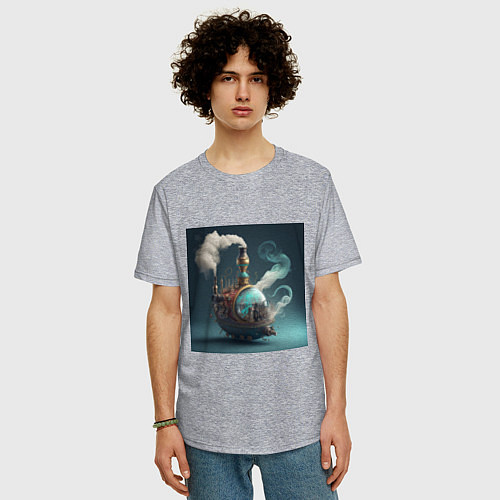 Мужская футболка оверсайз Волшебный пароход / Меланж – фото 3