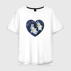 Мужская футболка оверсайз Влюбленные кролики космонавты