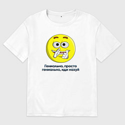 Футболка оверсайз мужская Гениально, просто гениально, иди нах, цвет: белый