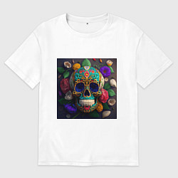 Футболка оверсайз мужская Разноцветные черепа, цвет: белый