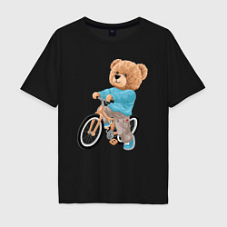 Футболка оверсайз мужская Медведь-велосипедист, цвет: черный
