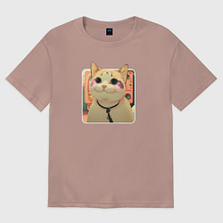 Футболка оверсайз мужская Cat smiling meme art, цвет: пыльно-розовый