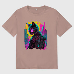 Мужская футболка оверсайз Киберпанк кот в очках