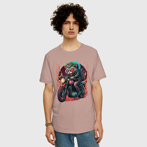 Мужская футболка оверсайз Кот байкер к рюкзаком / Пыльно-розовый – фото 3
