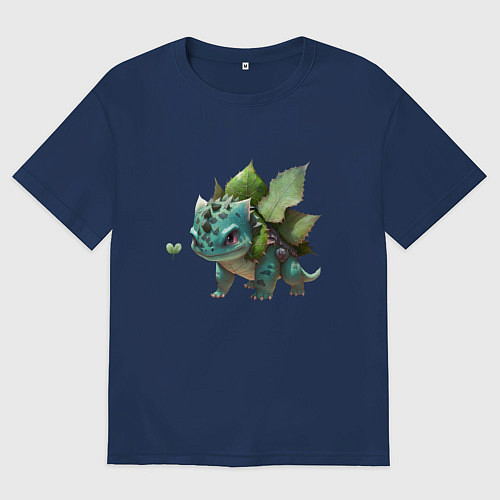 Мужская футболка оверсайз Опасный Бульбазавр / Тёмно-синий – фото 1
