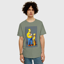 Футболка оверсайз мужская Homer Simpson and cats - нейросеть арт, цвет: авокадо — фото 2