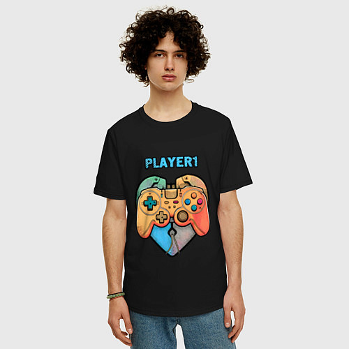 Мужская футболка оверсайз Player 1 / Черный – фото 3