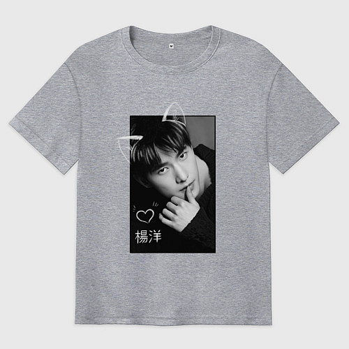 Мужская футболка оверсайз Котик Ян Ян / Меланж – фото 1