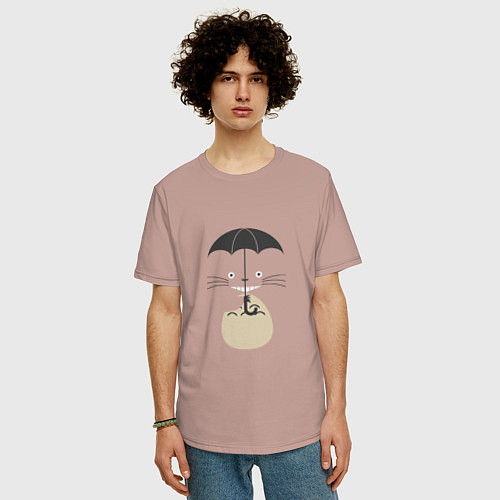 Мужская футболка оверсайз Тоторо под зонтиком / Пыльно-розовый – фото 3