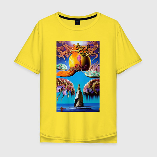 Мужская футболка оверсайз Скала желаний - нейросеть - сюрреализм / Желтый – фото 1