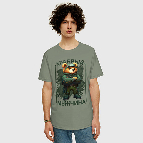 Мужская футболка оверсайз Медведь храбрый мужчина / Авокадо – фото 3