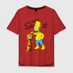 Мужская футболка оверсайз Барт Симпсон и Снежок - нейросеть - мультфильм